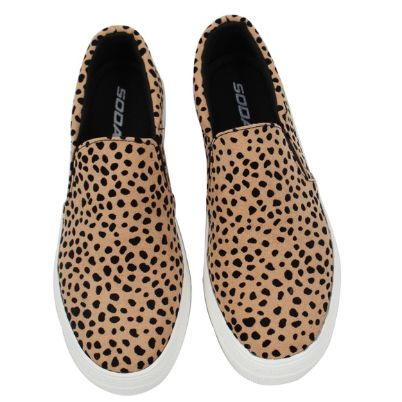 Leopard Faux Suede Elastic Slip On Sneaker Shoes - Picture 3 of 5